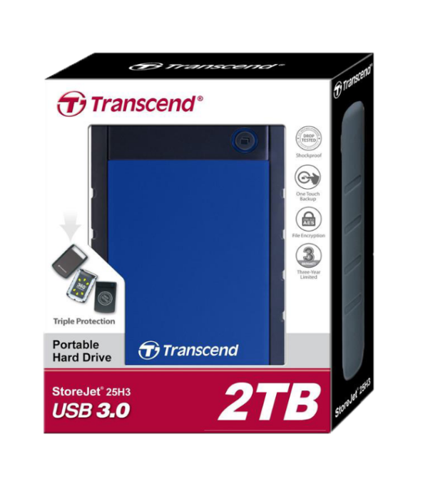Transcend 1Tb external Hard-Drive  at the best price. Compatible with Ms. Windows 8/7/Vista/XP, Mac OS X, and Linux systems. Strong shockproof rubber outer case. USB 3.0 and USB 2.0connection options. Transcend Elite data management software. Single click Auto-Backup button. The slim design to fit your pocket.